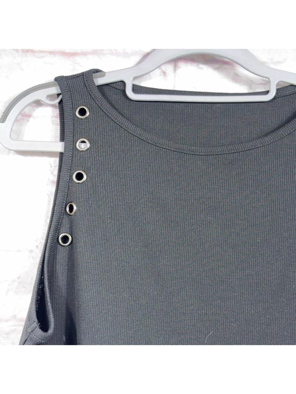 Black Sleeveless Tank Top with Metal Eyelet Detailing - Picture 2 of 5